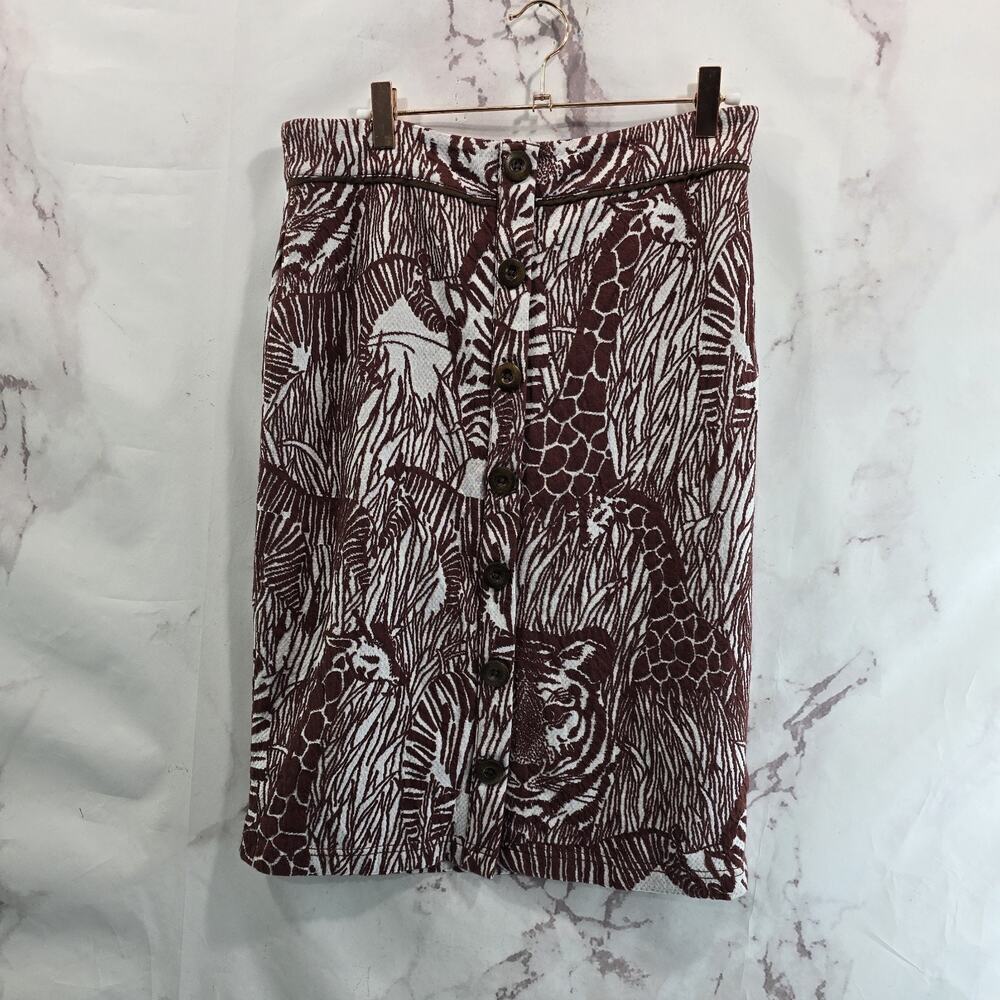 By Anthropologie Skirt Womens Medium Red Giraffe Zebra Tiger Safari Jillian
